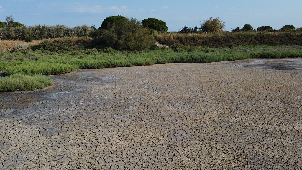 A dried-out lake bed after water withdrawal in La Grande Motte, department of south France, July 21, 2023. /CFP