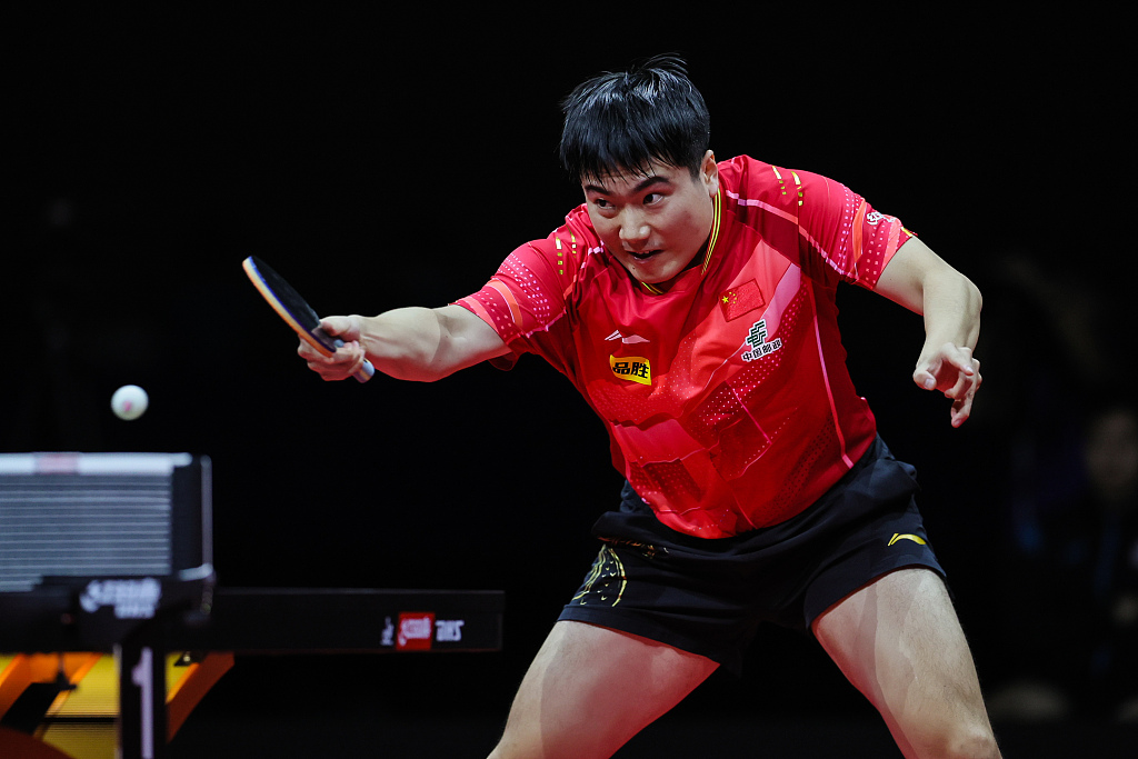 Liang Jingkun of China competes in the Asian Table Tennis Championships men's team final against Chuang Chih-Yuan of Chinese Taipei in Pyeongchang, South Korea, September 6, 2023. /CFP