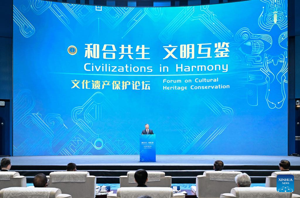 Li Shulei, a member of the Political Bureau of the CPC Central Committee and head of the Publicity Department of the CPC Central Committee, delivers a speech at the Forum on Cultural Heritage Conservation in Beijing, capital of China, September 5, 2023. /Xinhua