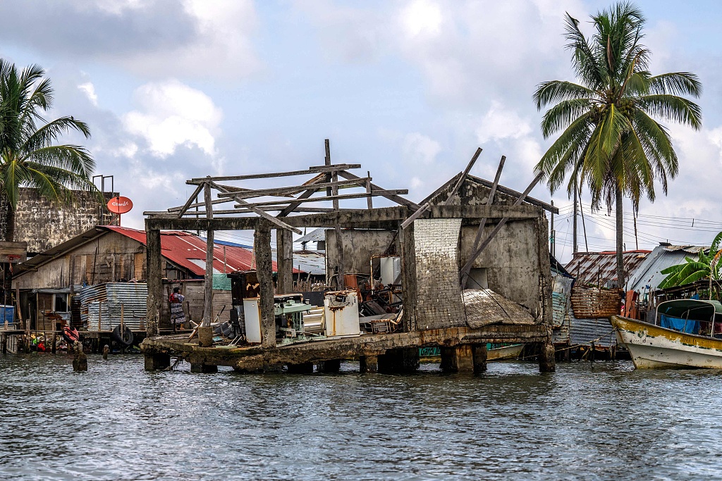 A house destroyed by the sea on the island of Carti Sugdupu, in the Indigenous Guna Yala Comarca, Panama, in the Caribbean Sea, August 30, 2023. /CFP