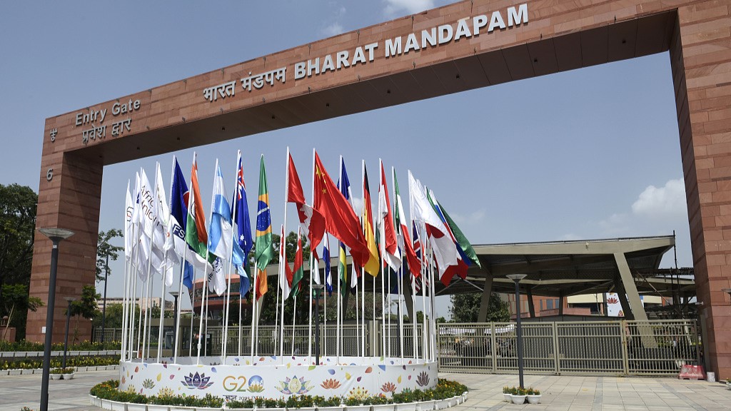 The flags of G20 members wave outside the Bharat Mandapam at ITPO Convention Centre ahead of the G20 India Summit in New Delhi, India, September 1, 2023. /CFP