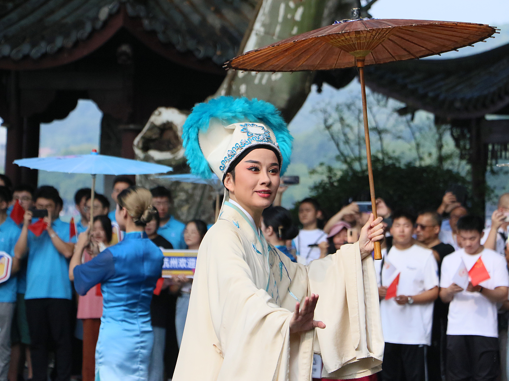 A photo taken on September 8, 2023 shows a performance of the Yue Opera 