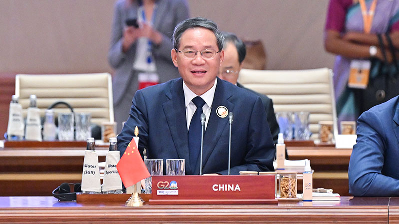 Chinese Premier Li Qiang speaks at the third session of the 18th G20 summit in New Delhi, India, September 10, 2023. /Xinhua
