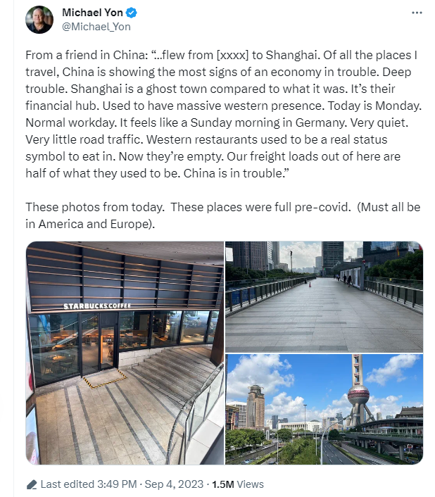 A screenshot of Michael Yon's tweet claiming that Shanghai is a 