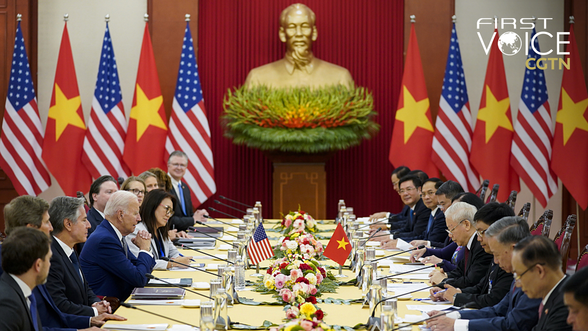 U.S. President Joe Biden (L) participates in a meeting with General Secretary of the Communist Party of Vietnam Central Committee (CPVCC) Nguyen Phu Trong (R) at the Communist Party of Vietnam Headquarters, in Hanoi, Vietnam, September 10, 2023. /CFP