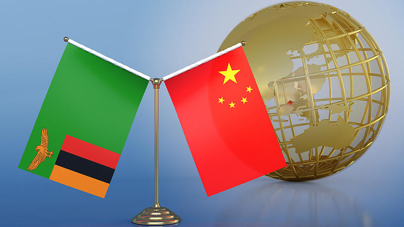National flags of Zambia and China. /CFP