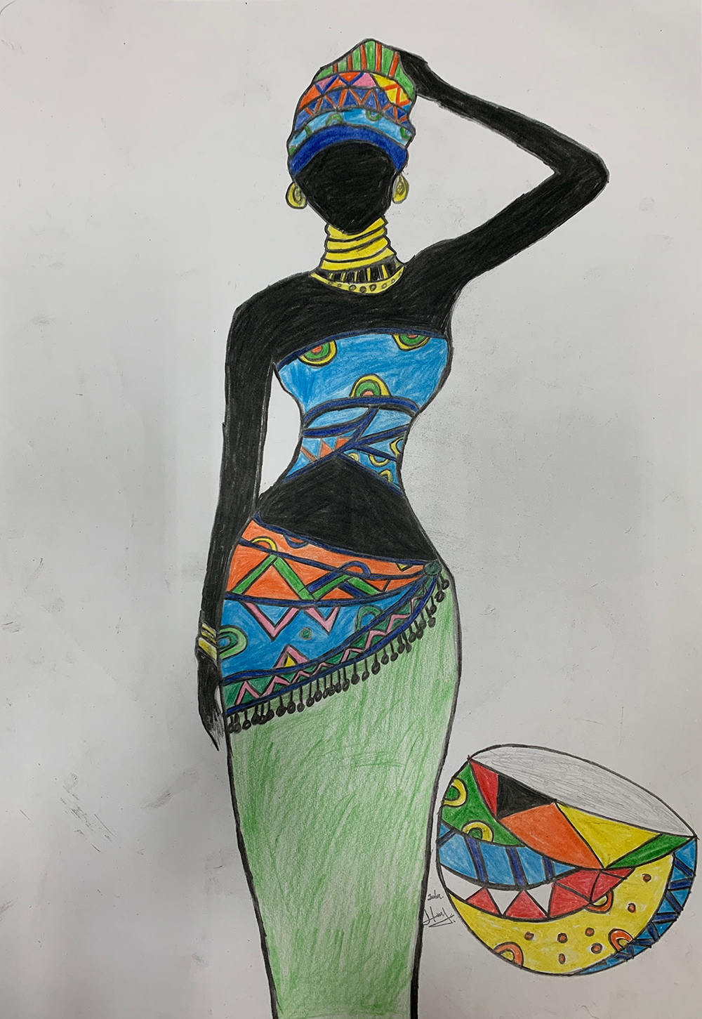 'Heritage' by Edjamtoli Mazama Erso from Togo (Second Prize). This portrait of an African woman uses crayons and pencils to show the texture and details of her characteristic dress and colorful accessories, conveying the message that traditional fashion never goes out of style. /Photo provided to CGTN
