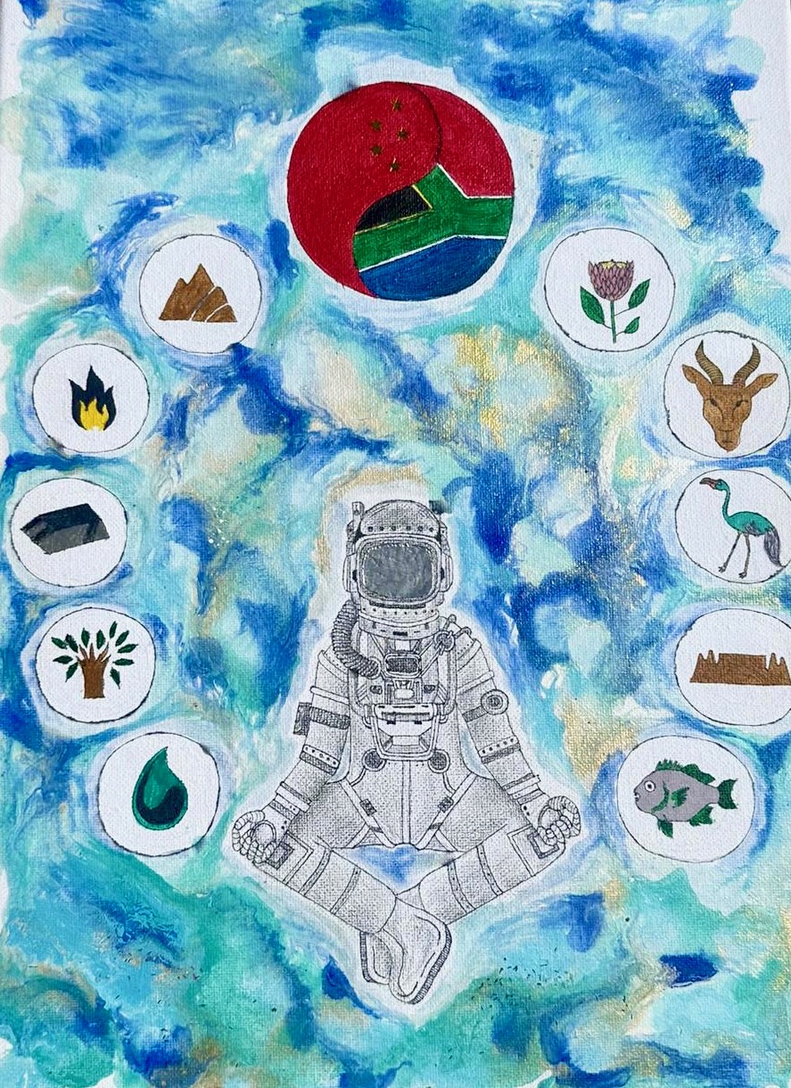 'Harmony' by Sinovuyo Mkula from South Africa (First Prize). This artwork incorporates distinctive symbolic elements from South Africa, and also bridges the concept of traditional Chinese medicine with modern science and space exploration. /Photo provided to CGTN