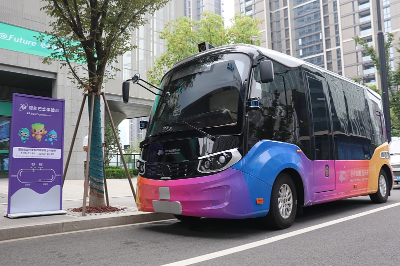 A brand-new smart bus goes into service at the Asian Games Village in Hangzhou, Zhejiang Province, September 12, 2023. /CFP