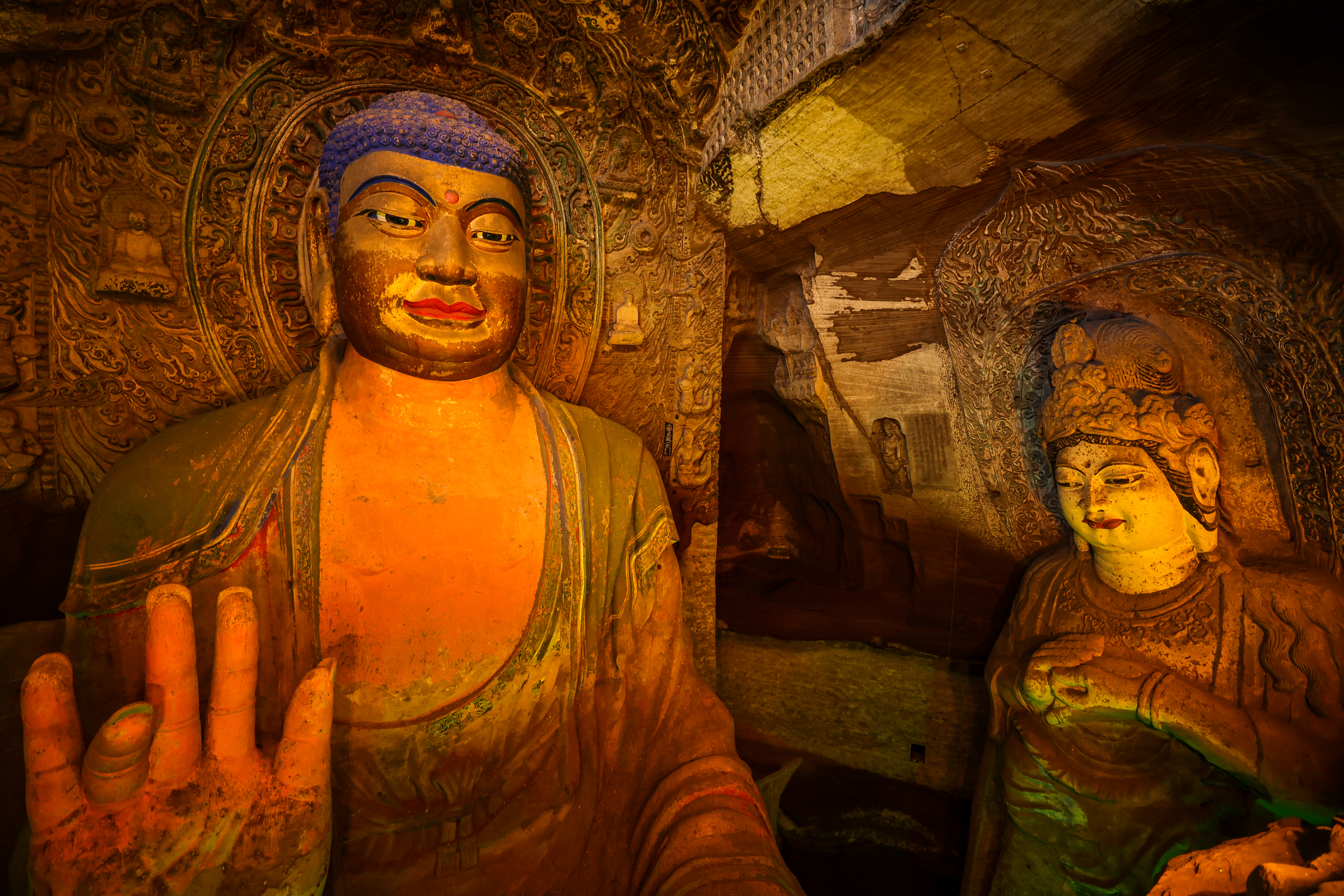 A photo taken on September 13, 2023 shows statues in the Dafosi Grottoes in Xianyang, Shaanxi. /IC
