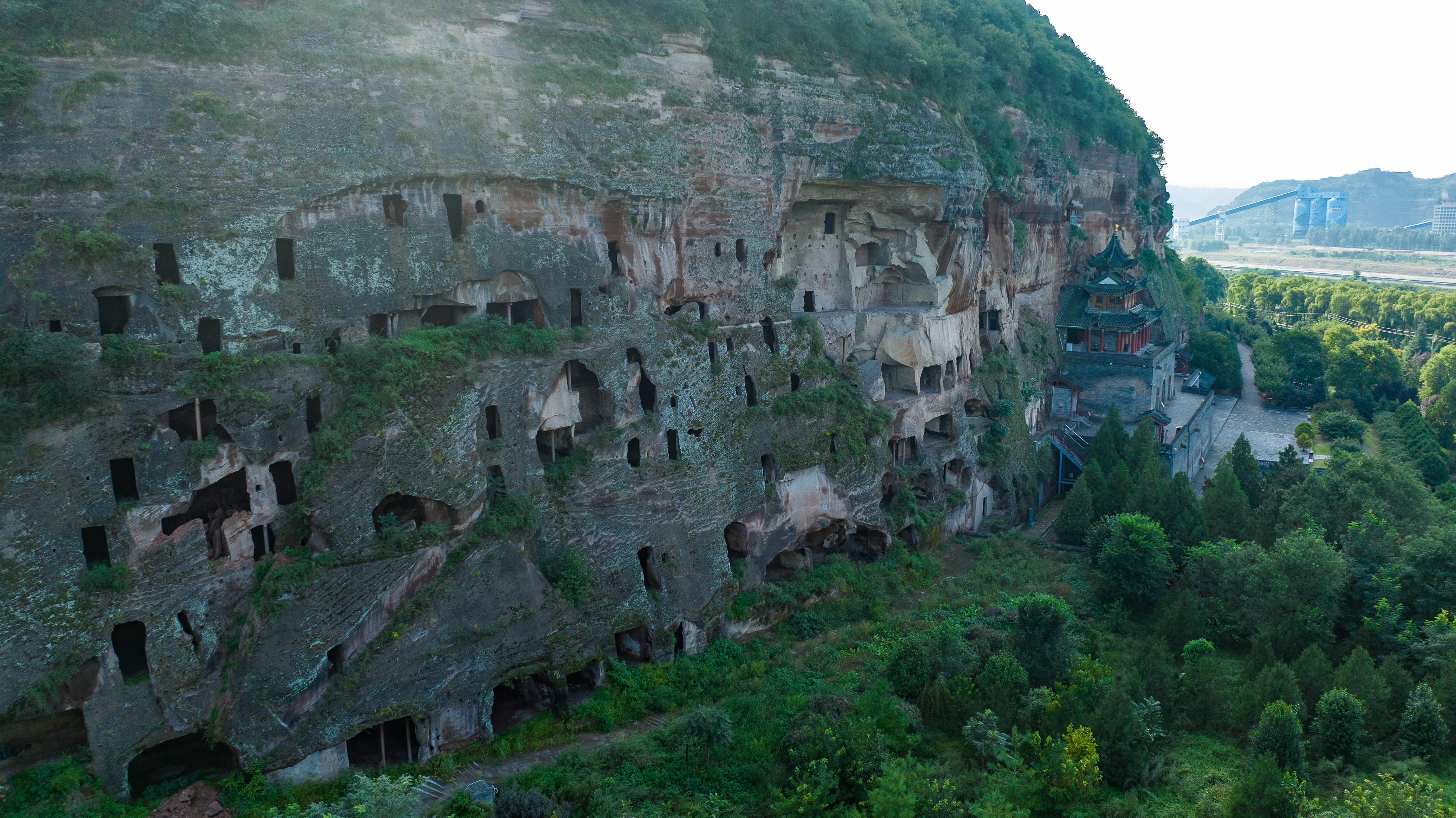 A photo taken on September 13, 2023 shows the exterior of the Dafosi Grottoes in Xianyang, Shaanxi. /IC