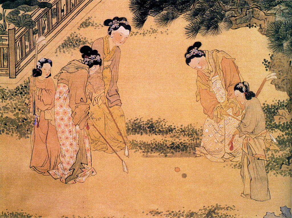 Housed in the Shanghai Museum, a Chinese painting from the Ming Dynasty depicts noble ladies playing chuiwan. /CFP