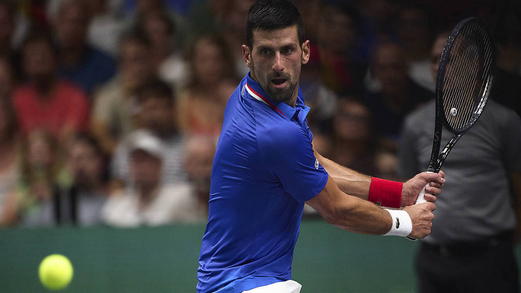 Novak Djokovic in action during Davis Cup group stage in Valencia, Spain, September 15, 2023. /CFP