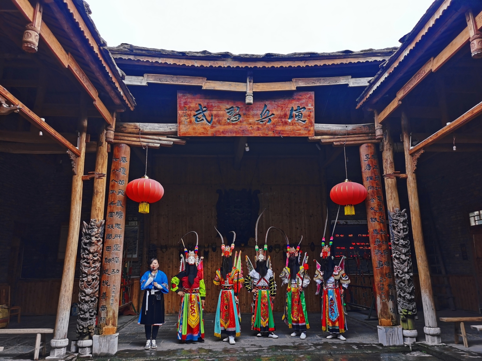 Local residents stage a performance of dixi opera, or ground opera, at Tianlong Tunpu town in Anshun, southwest China's Guizhou Province on August 27, 2023. /CGTN