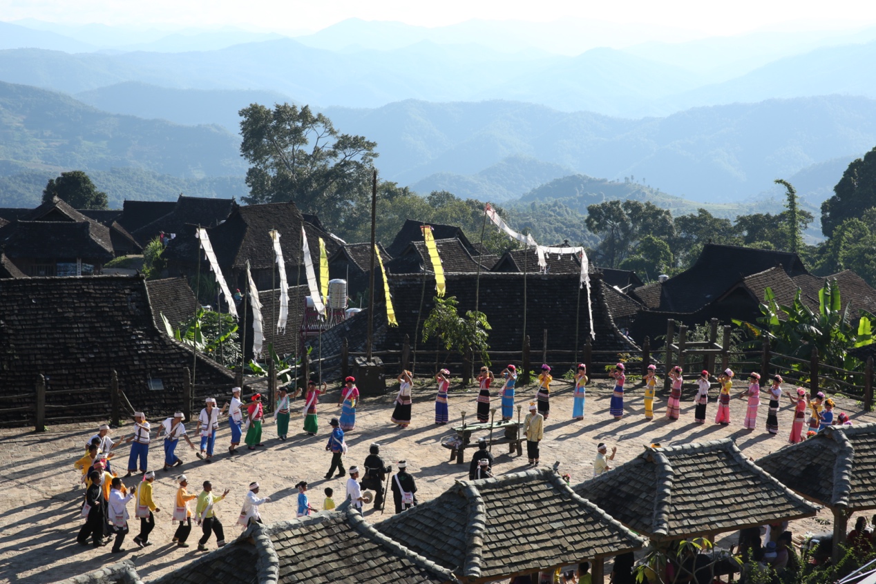 Local villagers at the Jingmai Mountain celebrate a traditional festival. /Courtesy of Tan Chun