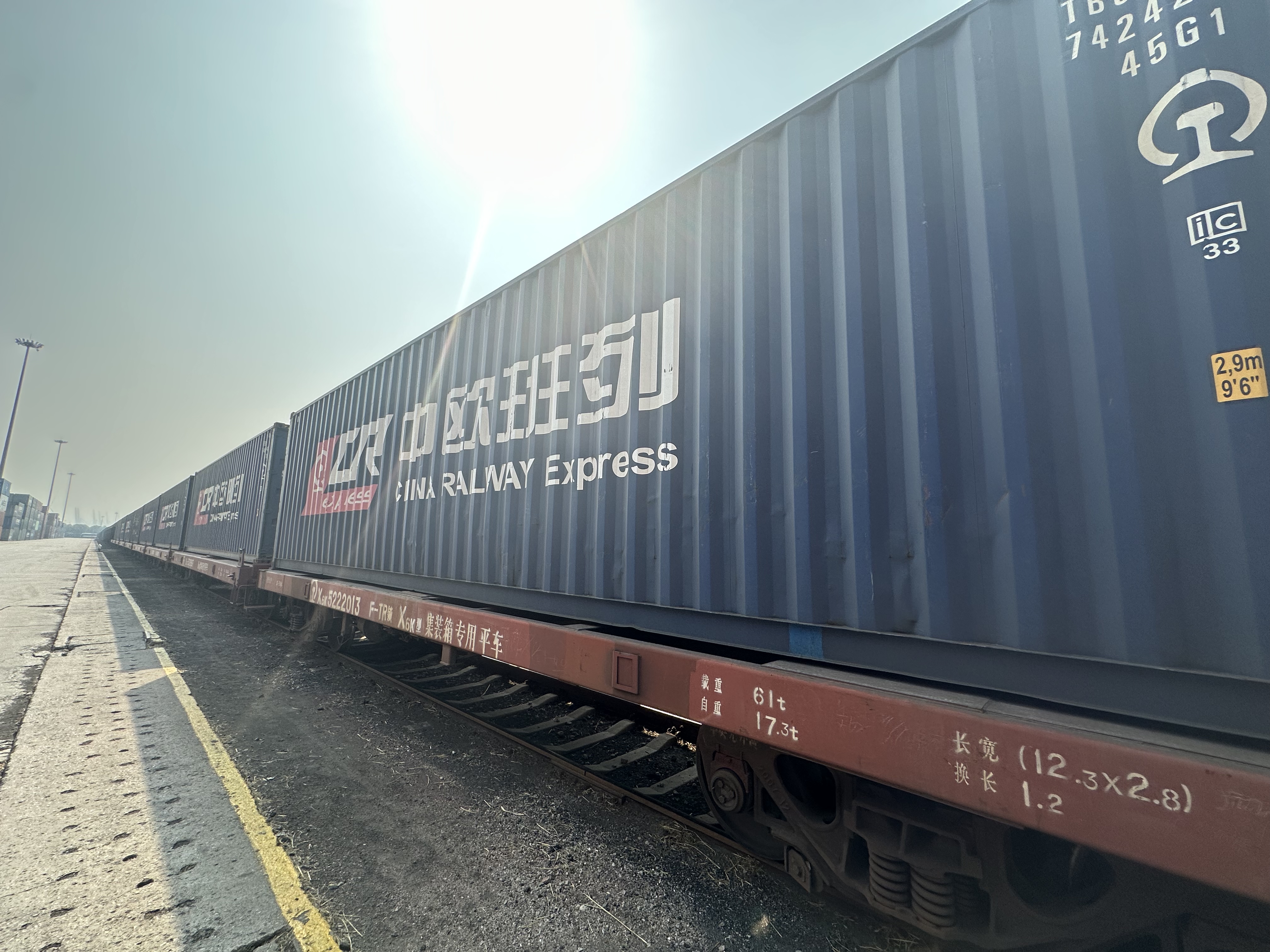 Carriages loaded on a China-Europe Railway Express train and ready to depart from Tianjin port, north China's Tianjin Municipality, September 18, 2023. /CGTN