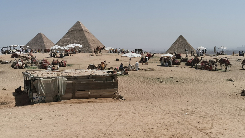 A view of the pyramids on the Giza Plateau, southwest of Cairo, Egypt. /CGTN