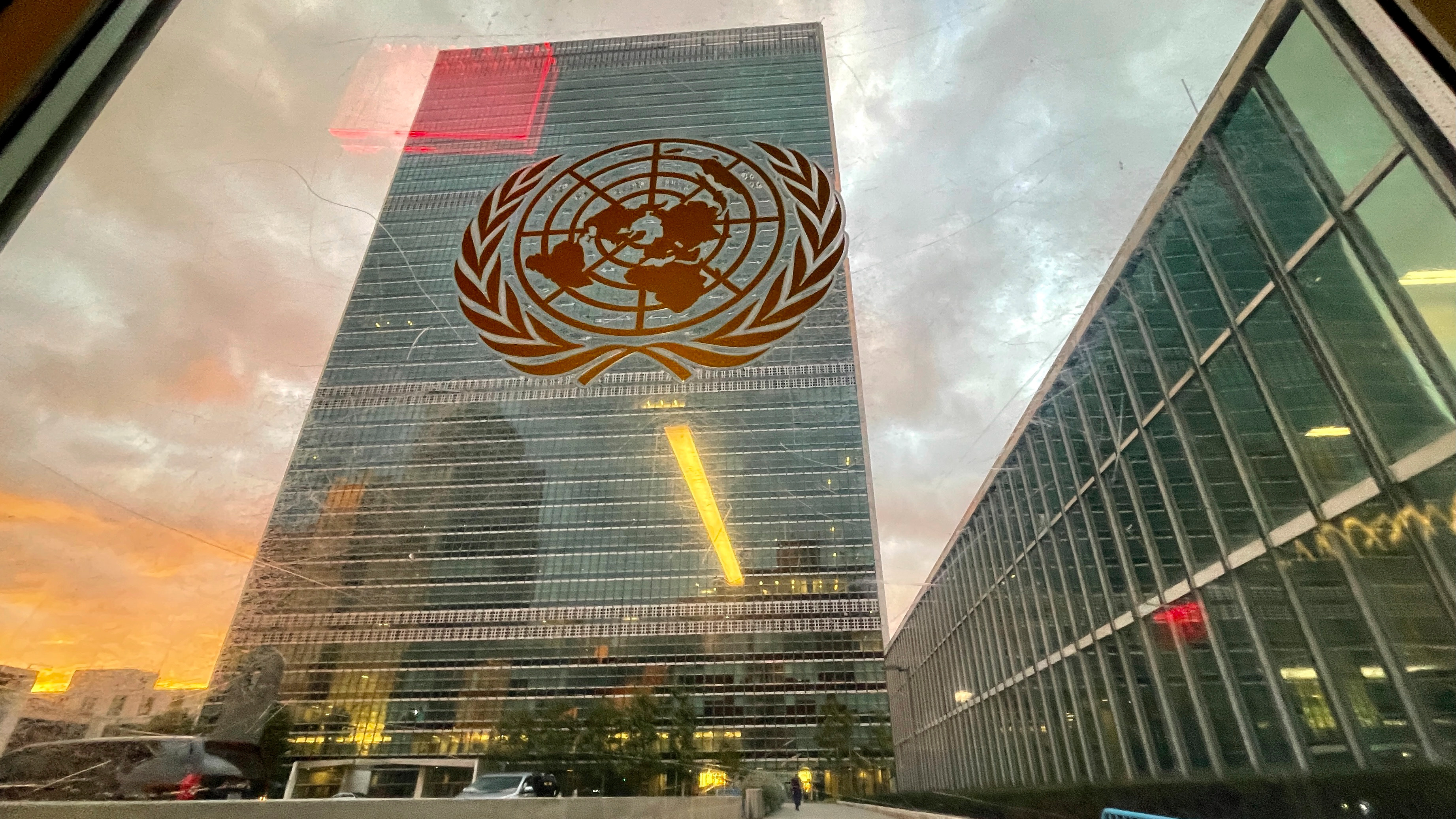 The United Nations headquarters building is seen from inside the General Assembly Hall in New York City, United States, September 21, 2021. /AP