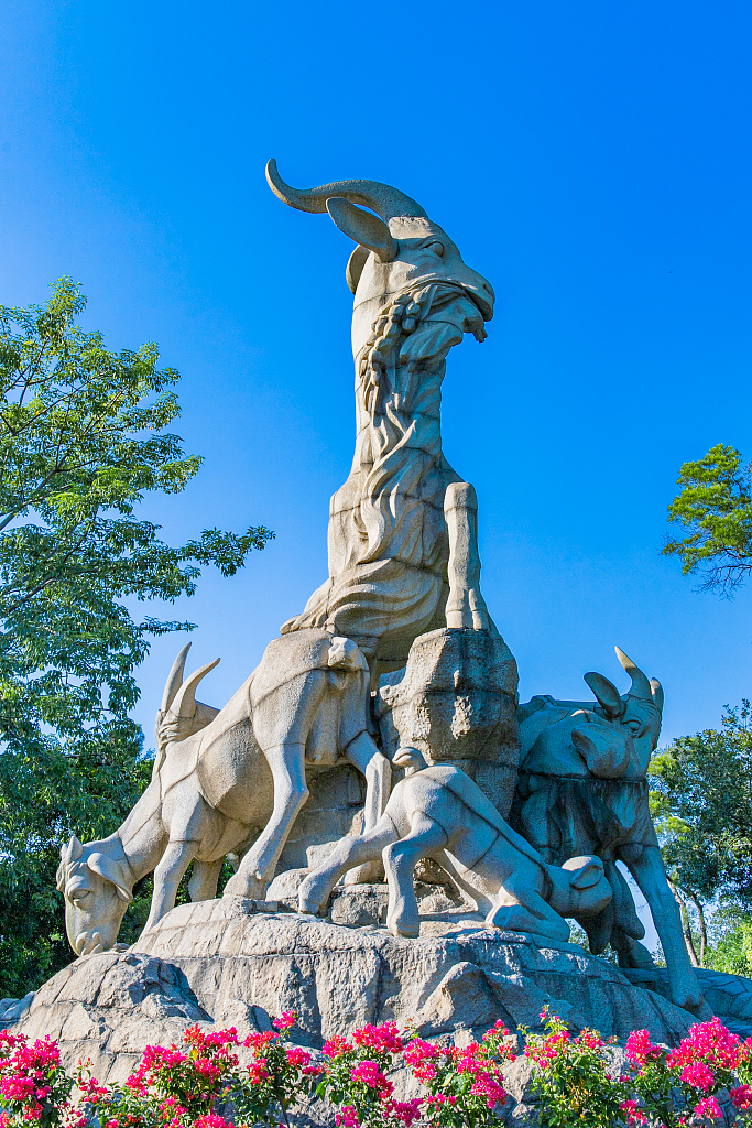 A file photo shows a sculpture of the Five Rams at Yuexiu Park in Guangzhou, Guangdong Province, China. /CFP