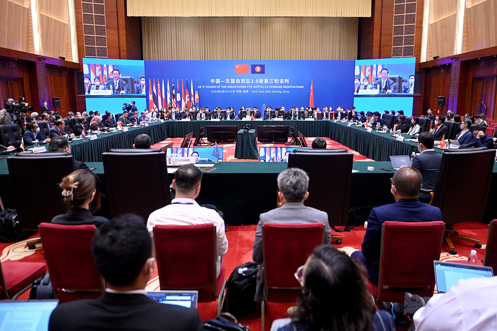 The opening ceremony of the third round of negotiations for the Version 3.0 China-ASEAN Free Trade Area, in Kunming, southwest China's Yunnan Province, June 25, 2023. /CFP
