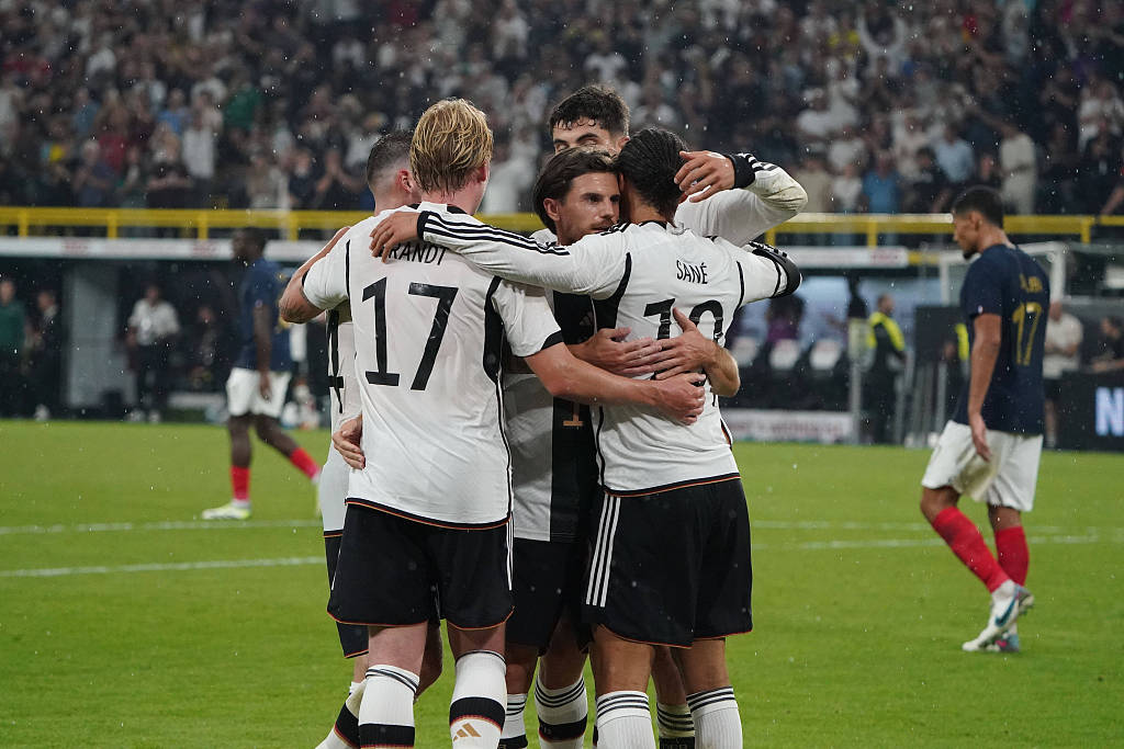Players of Germany celebrate after scoring a goal in the friendly against France in Dortmund, Germany, September 12, 2023. /CFP