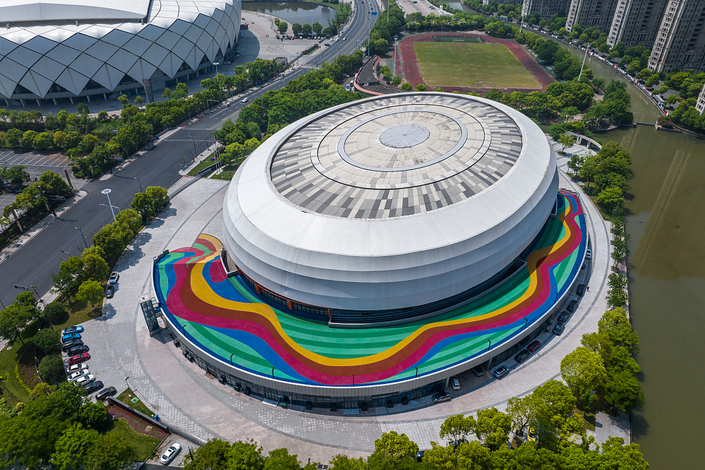 A general view of Shaoxing China Textile City Sports Center, one of the main stadiums of the 19th Asian Games in Shaoxing, Zhejiang Province, China, September 18, 2023. /CFP