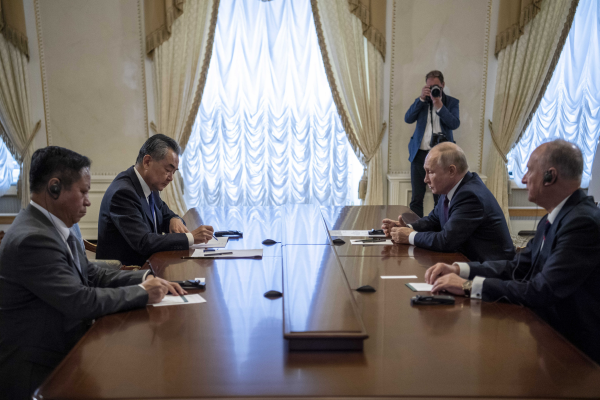 Russian President Vladimir Putin holds talks with Wang Yi, a member of the Political Bureau of the Communist Party of China Central Committee and director of the Office of the Central Commission for Foreign Affairs, in St. Petersburg, Russia, September 20, 2023. /Chinese Foreign Ministry 