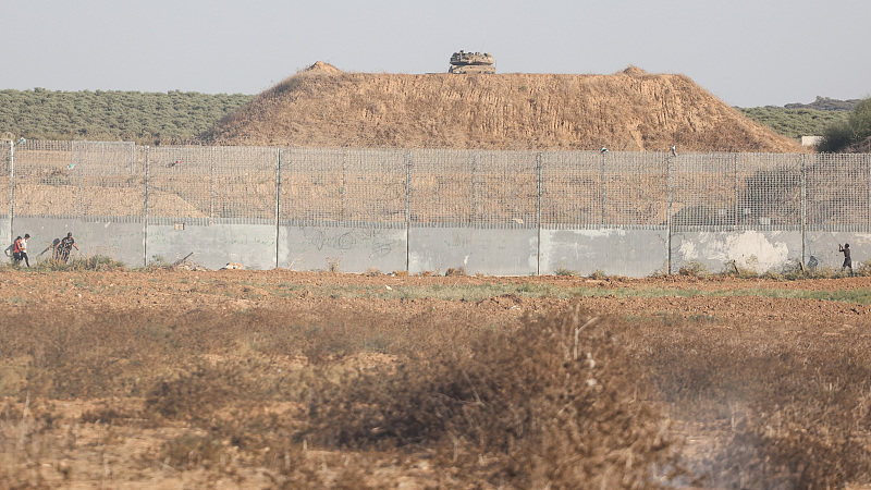 Israeli military tank seen during the demonstration along the Israel-Gaza border, east of Gaza City, September 15, 2023. /CFP