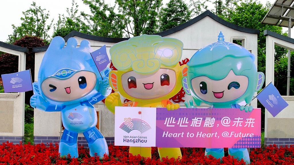 Statues of mascots for the Hangzhou Asian Games are shown in Shaoxing, east China's Zhejiang Province, May 19, 2023. /CFP