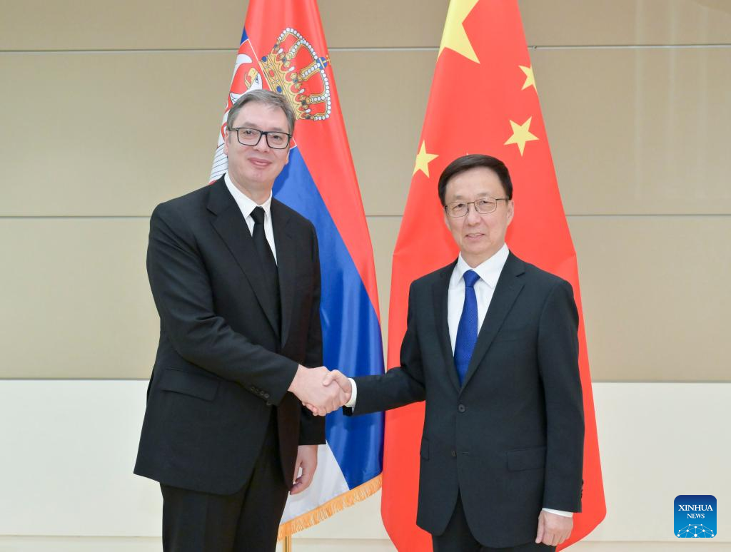 Chinese Vice President Han Zheng meets with Serbian President Aleksandar Vucic on the sidelines of the UN General Assembly in New York, September 21, 2023. /Xinhua