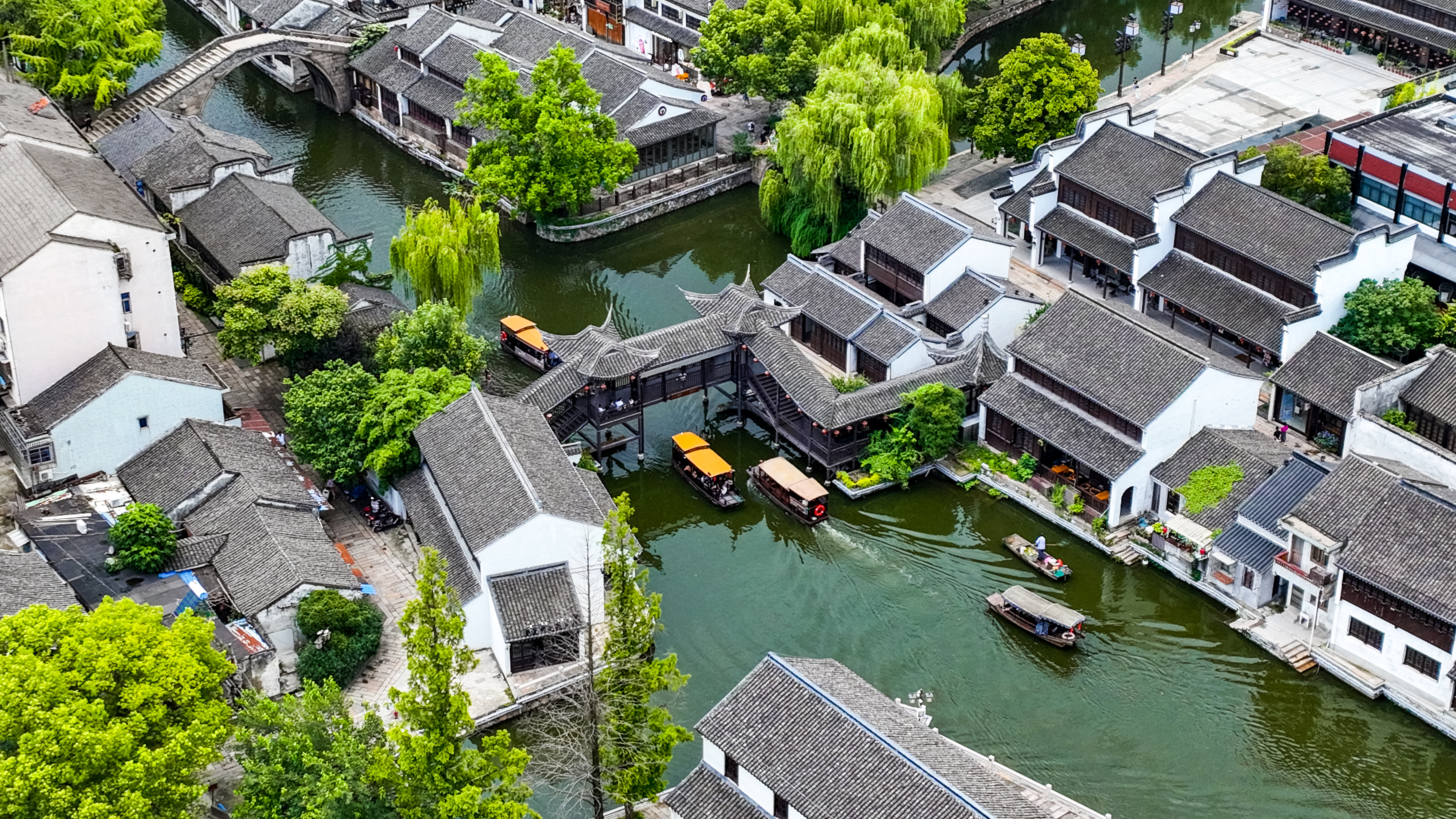 An aerial photo, taken on September 21, 2023, shows a view of Nanxun ancient town in Zhejiang Province. /IC