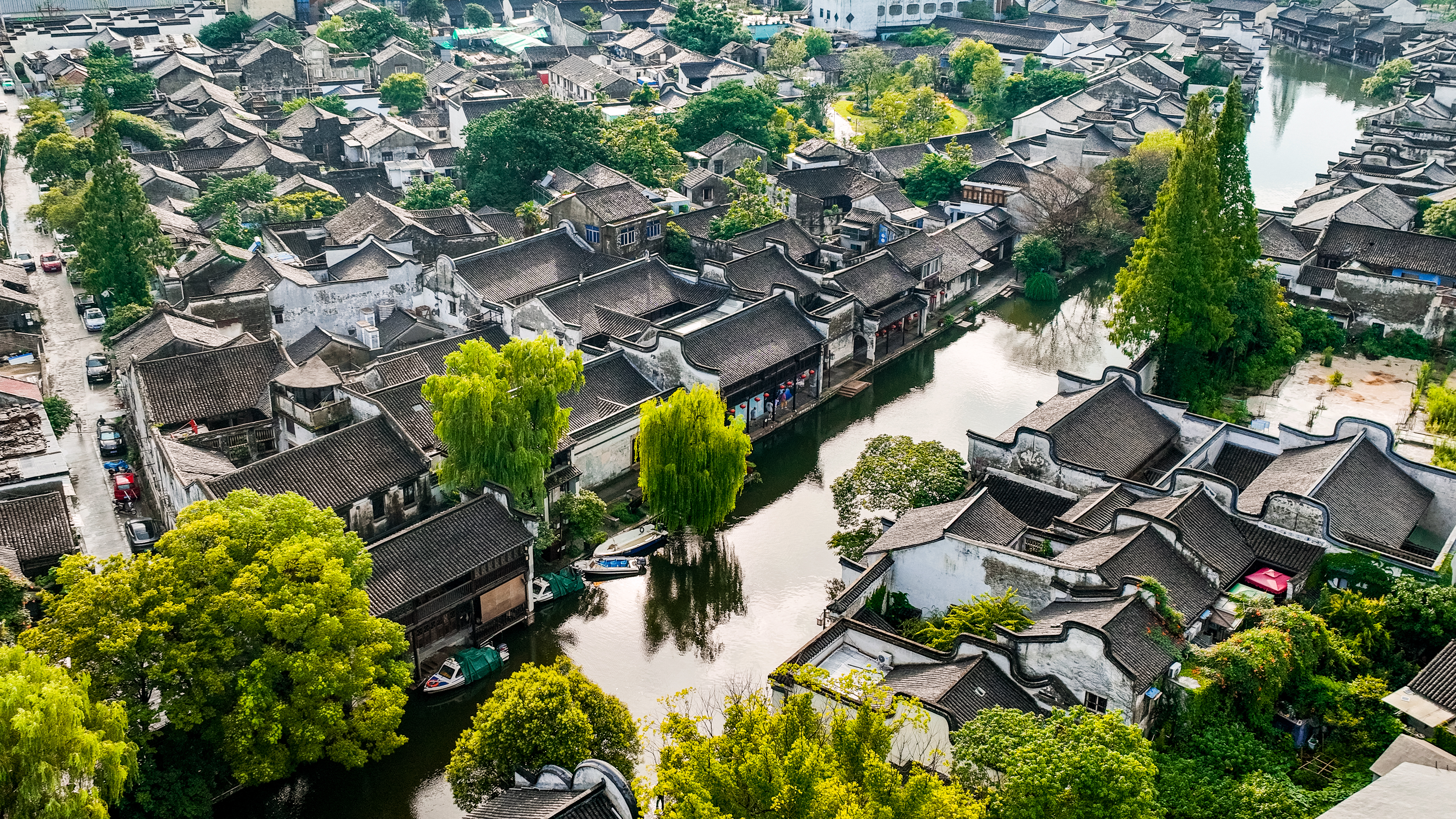 An aerial photo, taken on September 21, 2023, shows a view of Nanxun ancient town in Zhejiang Province. /IC