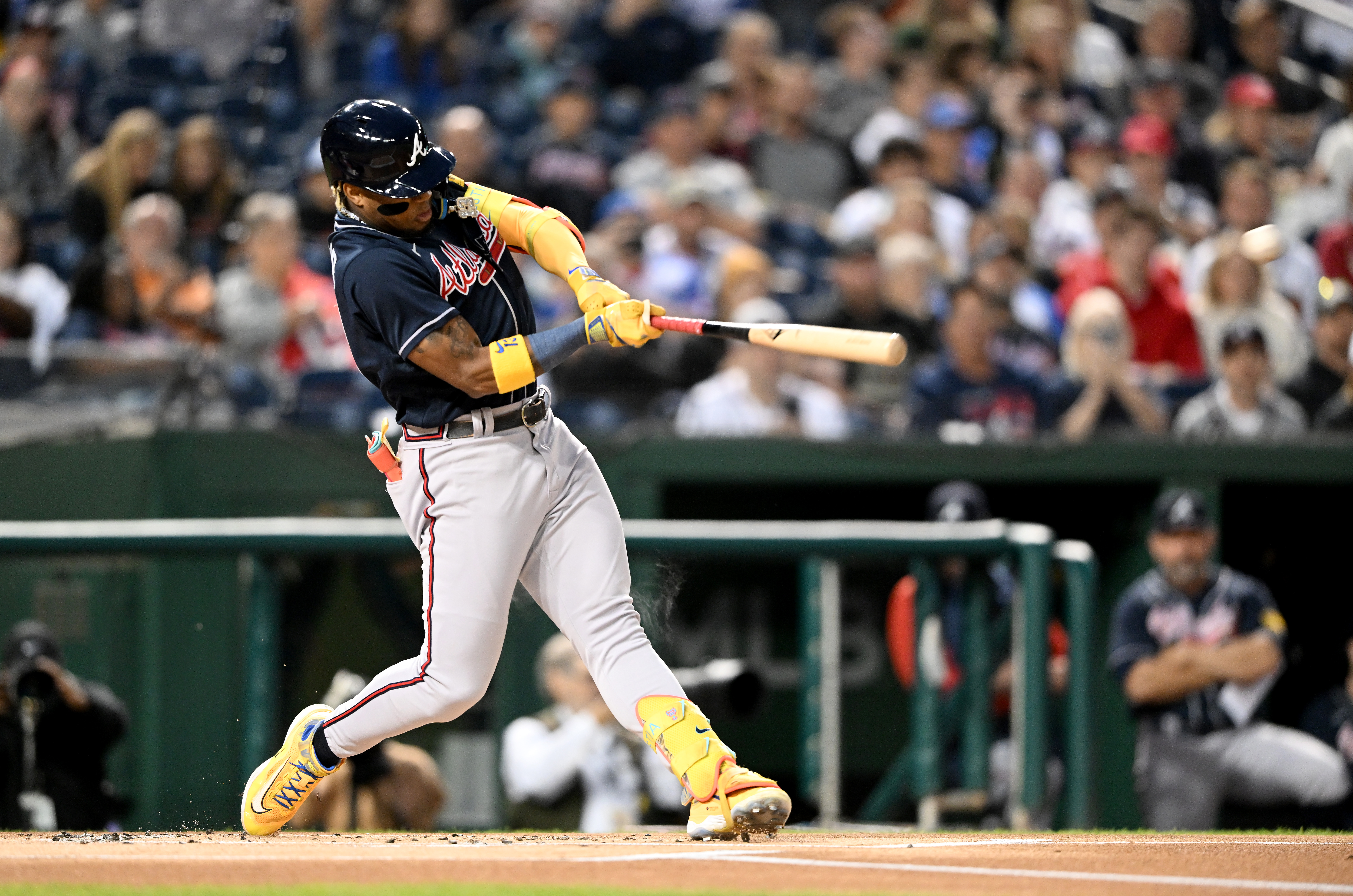 Ronald Acuna Jr. of the Atlanta Braves hits a home run during the first inning in the game against the Washington Nationals at Nationals Park in Washington, D.C., September 22, 2023. /CFP