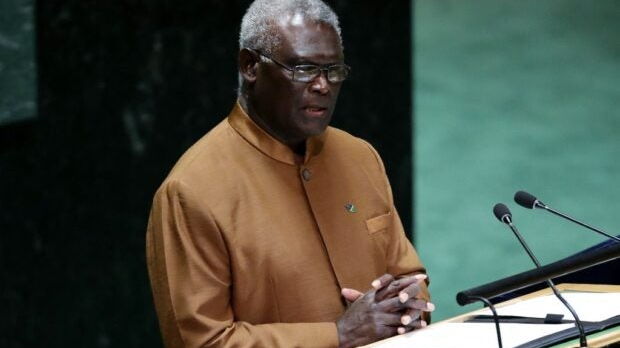 Solomon Islands Prime Minister Manasseh Sogavare addresses the 78th United Nations General Assembly at UN headquarters in New York, U.S., September 22, 2023. /AFP