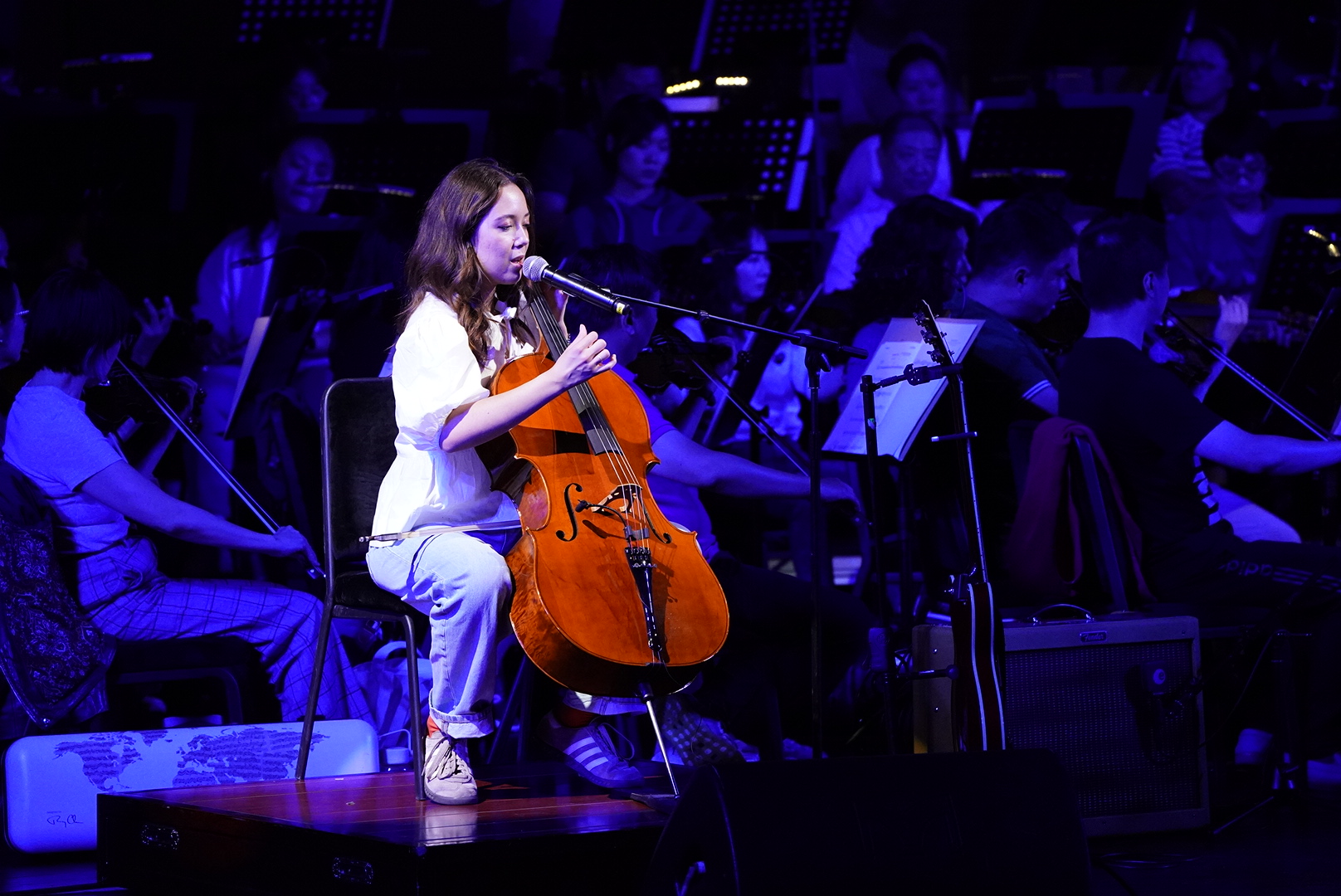 Laufey Lin, a young musician who was born in 1999 to an Icelandic father and a Chinese mother, rehearses with the China Philharmonic Orchestra ahead of her maiden show in the Chinese capital on September 26, 2023. /Photo provided to CGTN