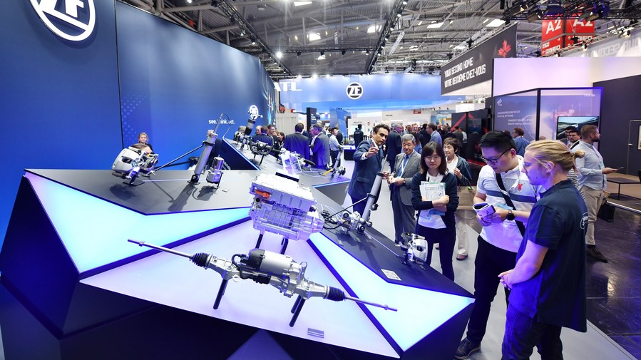 People visit the booth of ZF during the 2023 International Motor Show, officially known as the IAA MOBILITY 2023, in Munich, Germany, September 5, 2023. /Xinhua