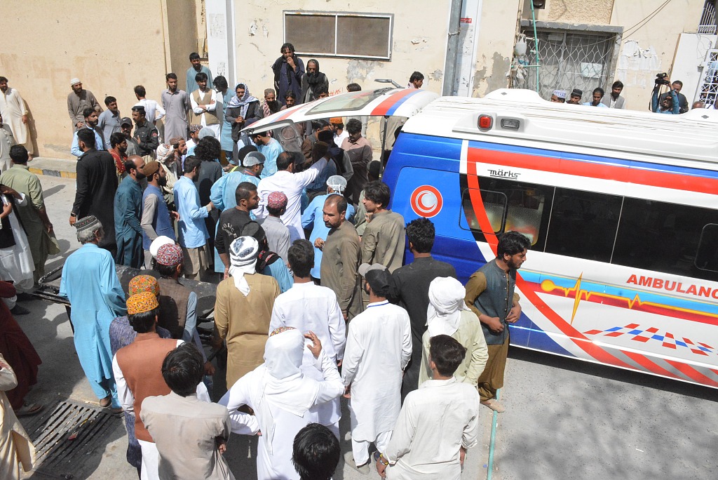 Injured residents are brought to hospital after an attack at a religious gathering in Mastung district of the southwestern province of Balochistan, Pakistan, September 29, 2023. /CFP