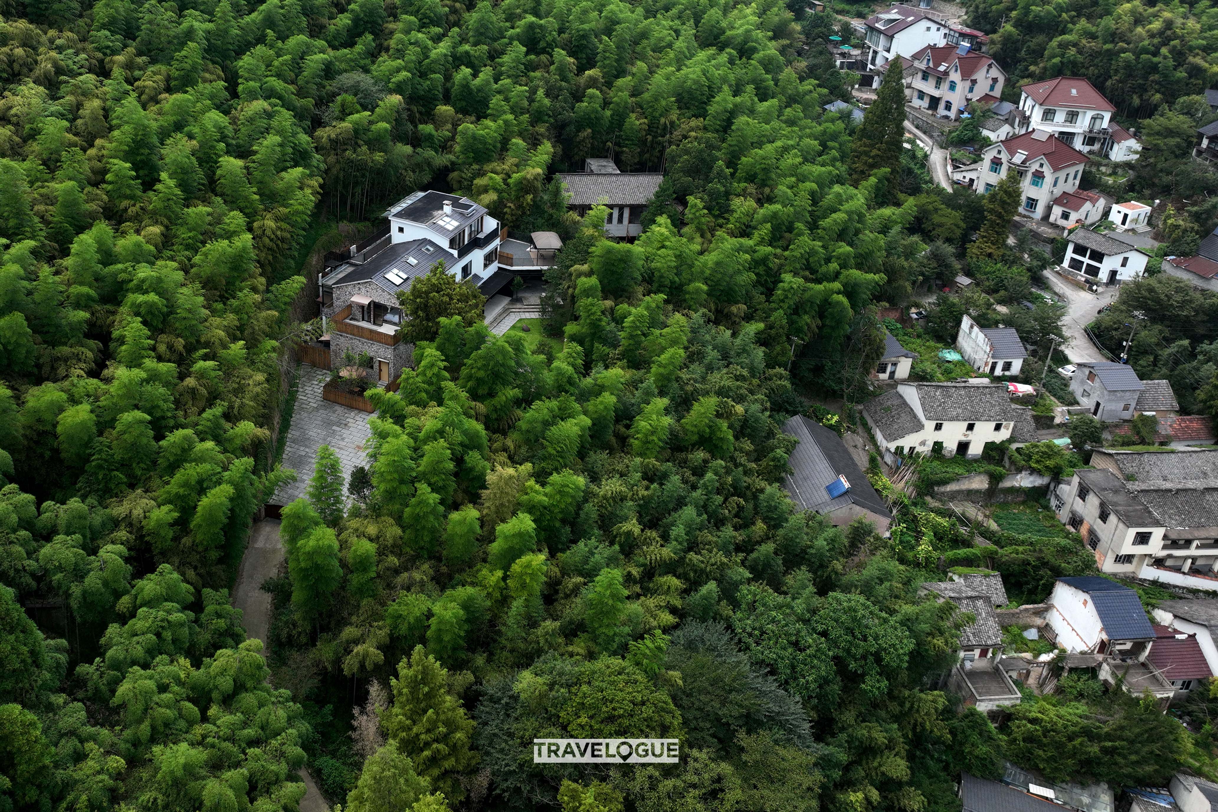 An aerial view of the guesthouses at Mogan Mountain in Huzhou, Zhejiang Province. /CGTN