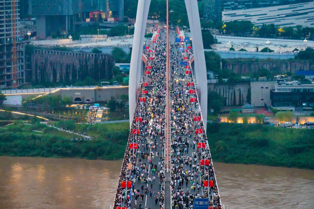 An aerial view of the Qiansimen Bridge in southwest China's Chongqing municipality, September 30, 2023. /Photo: CFP