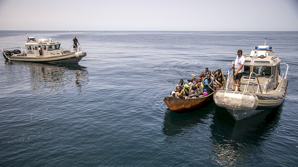 Irregular migrants are seen as an operation is carried out by coastguards teams of the Tunisian National Guard against the migrants who want to reach Europe illegally via the Mediterranean Sea, off the city of Sfax in Tunisia, August 12, 2023. /CFP