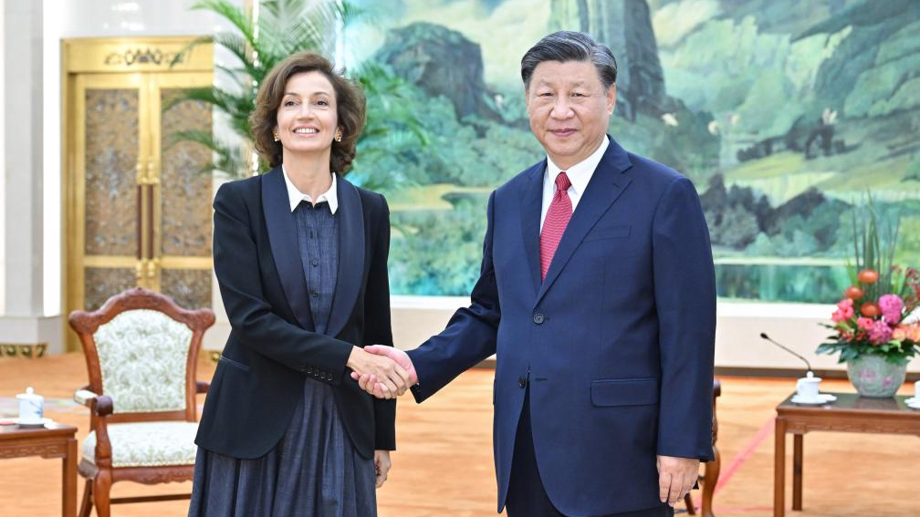 Chinese President Xi Jinping meets with Director-General of the United Nations Educational, Scientific and Cultural Organization Audrey Azoulay at the Great Hall of the People in Beijing, capital of China, September 28, 2023. /Xinhua