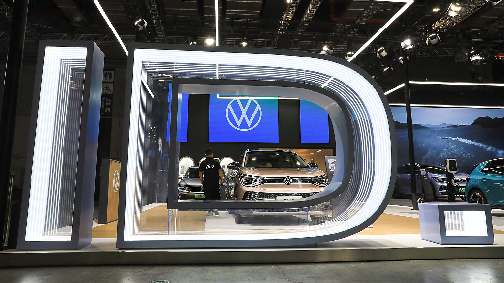 The booth of SAIC Volkswagen at an exhibition in Shanghai, east China, June 13, 2023. /CFP