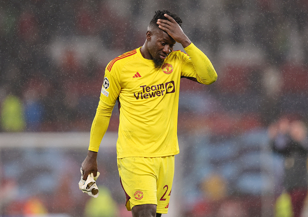 Goalkeeper Andre Onana of Manchester United looks on after the 3-2 loss to Galatasaray in the UEFA Champions League group game at Old Trafford in Manchester, England, October 3, 2023. /CFP