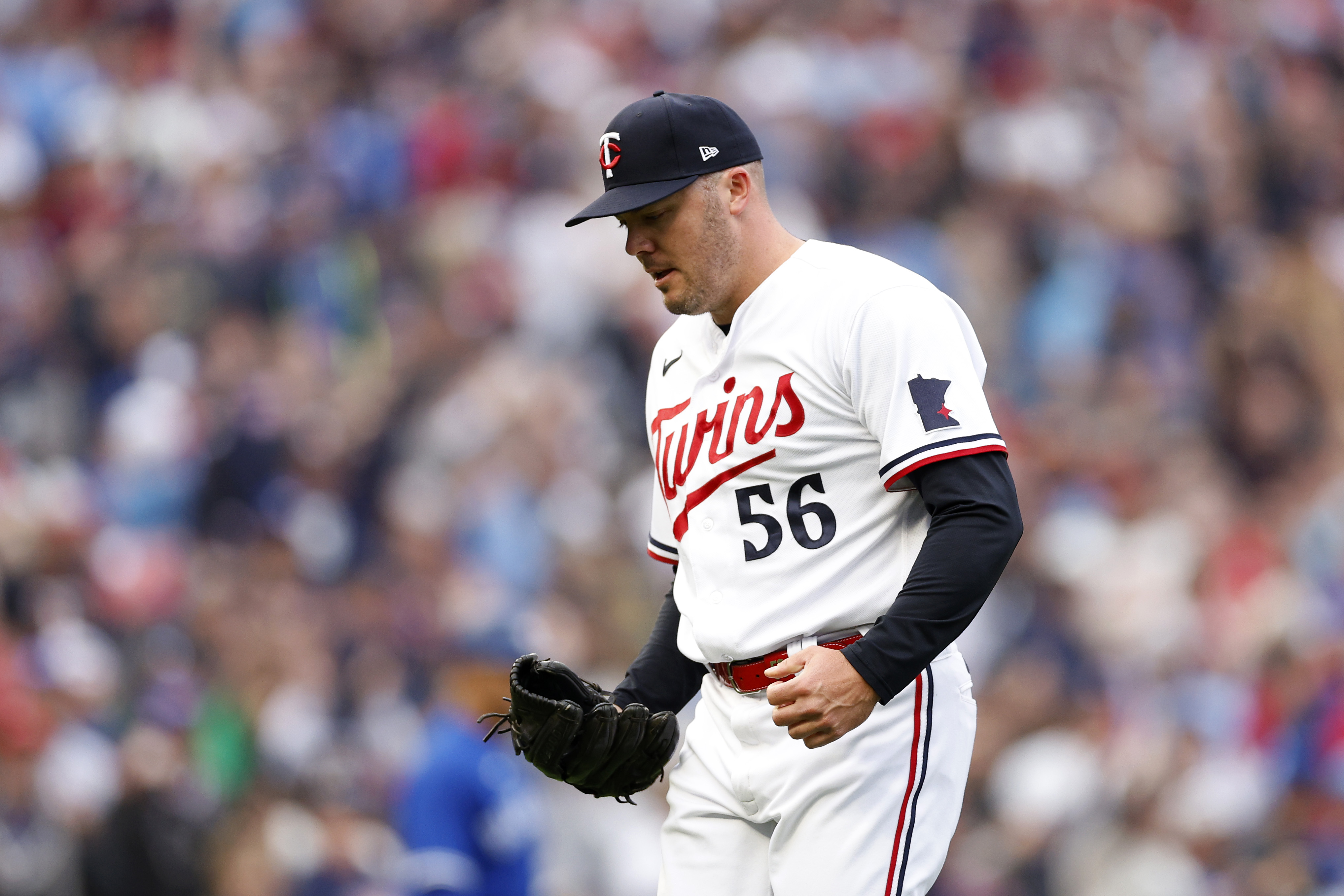 Pitcher Caleb Thielbar of the Minnesota twins celebrates an out during the sixth inning in Game 2 of the American League Wild Card Series against the Toronto Blue Jays at Target Field in Minneapolis, Minnesota, October 4, 2023. /CFP