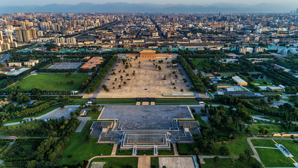 An aerial view of the Daming Palace National Heritage Park, Xi'an City, northwest China's Shaanxi Province. /CFP