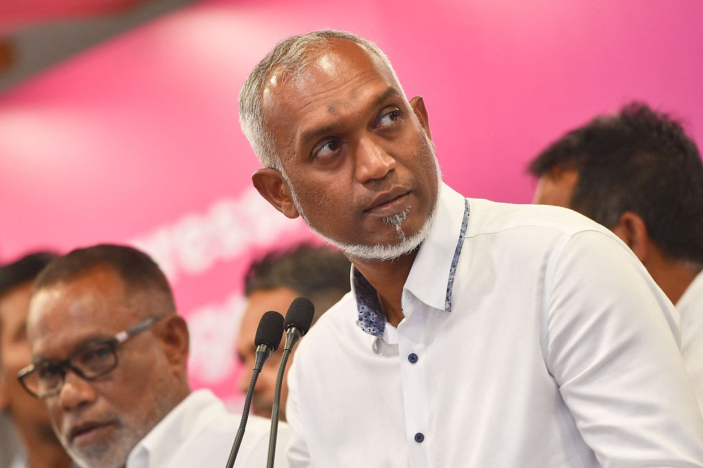 Maldivian President- elect Mohamed Muizou at a press conference in Male, Maldives. September 30, 2023. /CFP