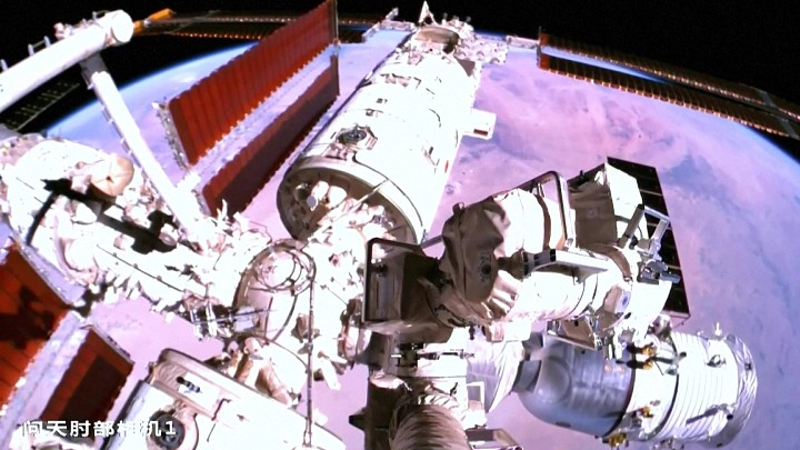 A picture of the China Space Station from a camera equipped on the outside of the Wentian module. /CFP