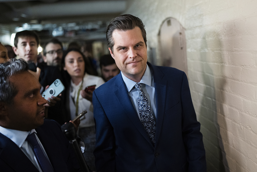 Florida Republican Matt Gaetz talks with reporters after a meeting of the House Republican Conference in the U.S. Capitol, Washington, D.C., U.S., October 3, 2023. /CFP
