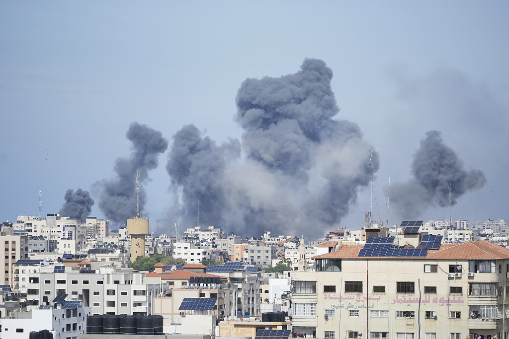 Smoke rises from an explosion caused by an Israeli airstrike in the Gaza Strip, October 7, 2023. /CFP