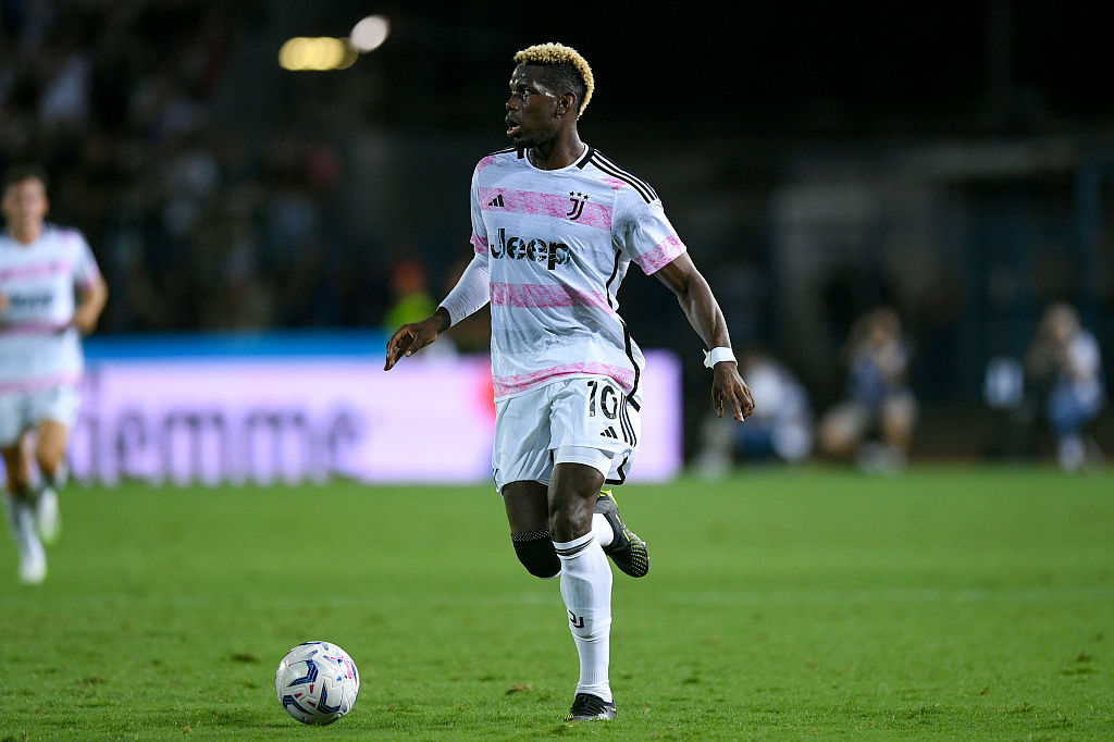 Paul Pogba of Juventus dribbles in the Serie A game against Empoli at Stadio Carlo Castellani in Empoli, Italy, September 3, 2023. /CFP 